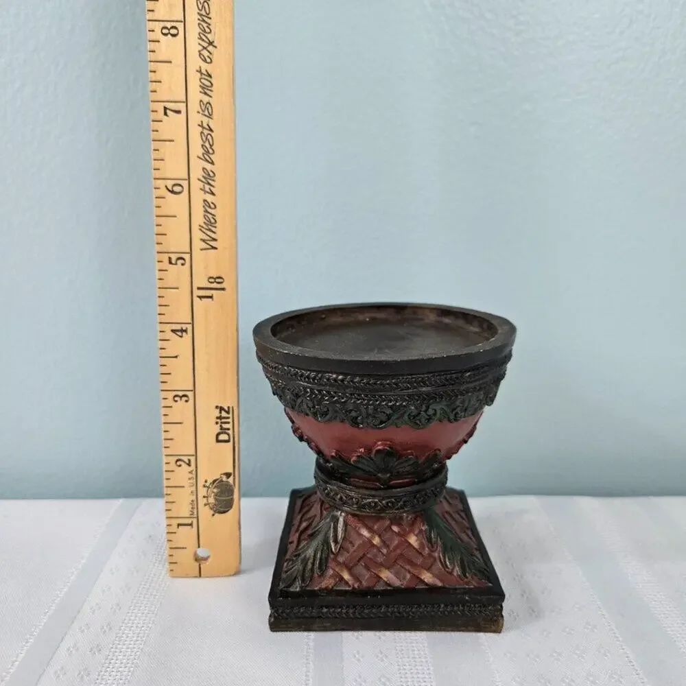 Pillar Candle Pedestals Carved Resin Tropical Bohemian Pineapple Style Set of 2